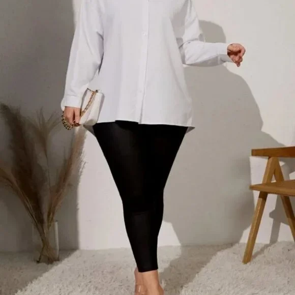 White Button up Boyfriend Collar Open split back shirt blouse - Picture 8 of 10